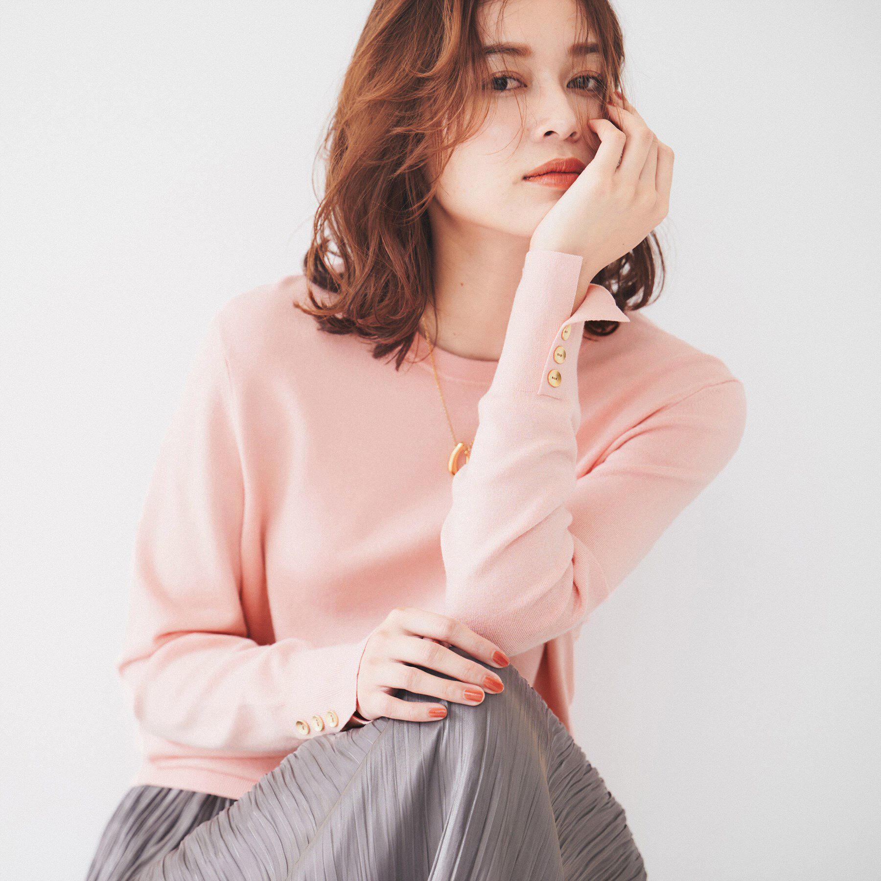 UNTITLED「【アンサンブル可能/6色展開】スパンレーヨン プルオーバーニット」|ニット・セーター|オレンジ(065)