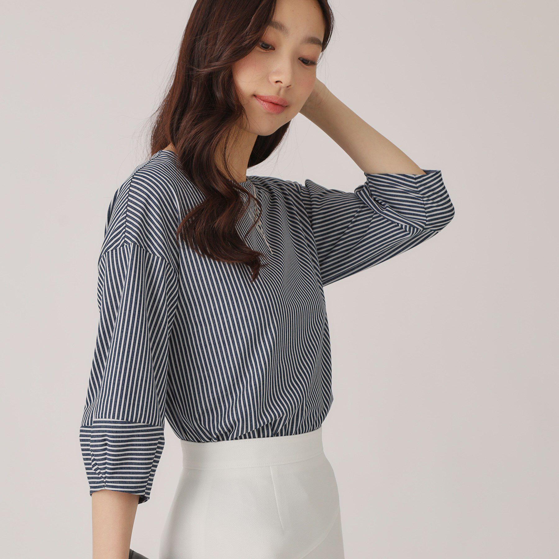 COUP DE CHANCE「【洗える／日本製／】ストライプ柄ジャージのトップス」|Tシャツ・カットソー|