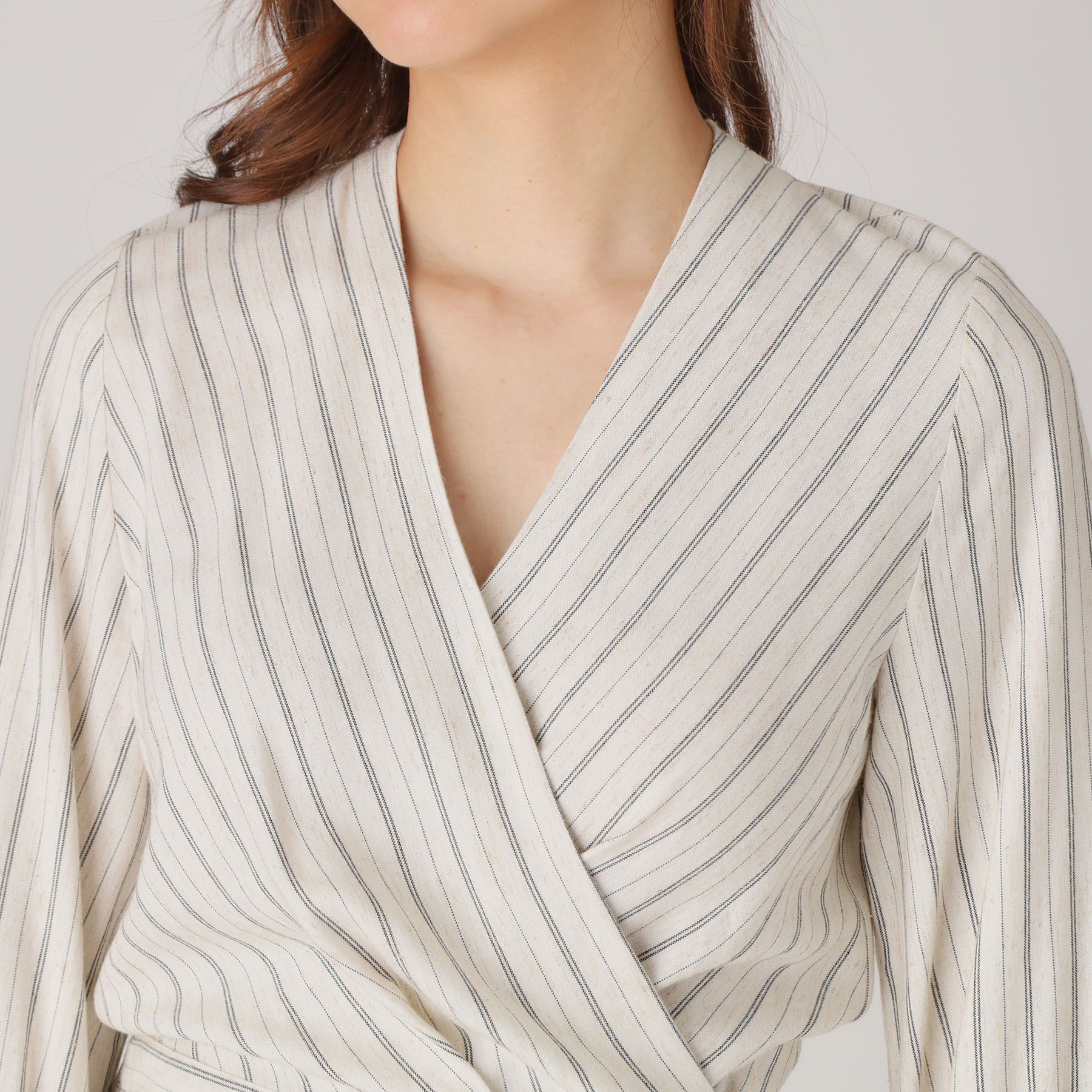 COUP DE CHANCE「【洗える】ストライプ柄 カシュクールワンピース」|ワンピース|