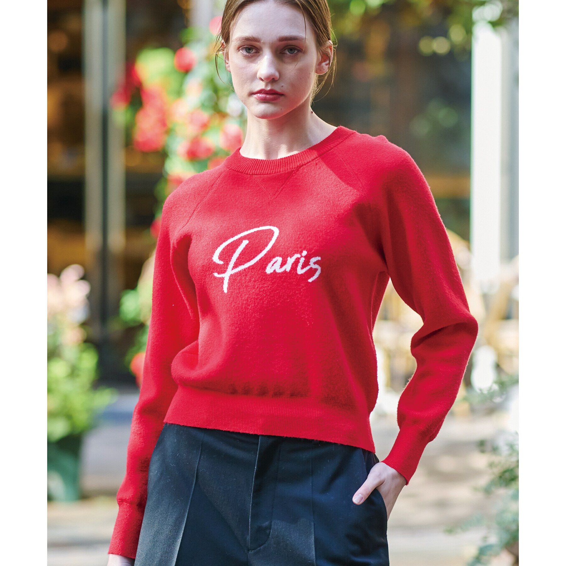 DRESSTERIOR「【大人百花冬号掲載　モデル美香さん着用】ダブルジャカードロゴニットプルオーバー」|ニット・セーター|レッド(462)