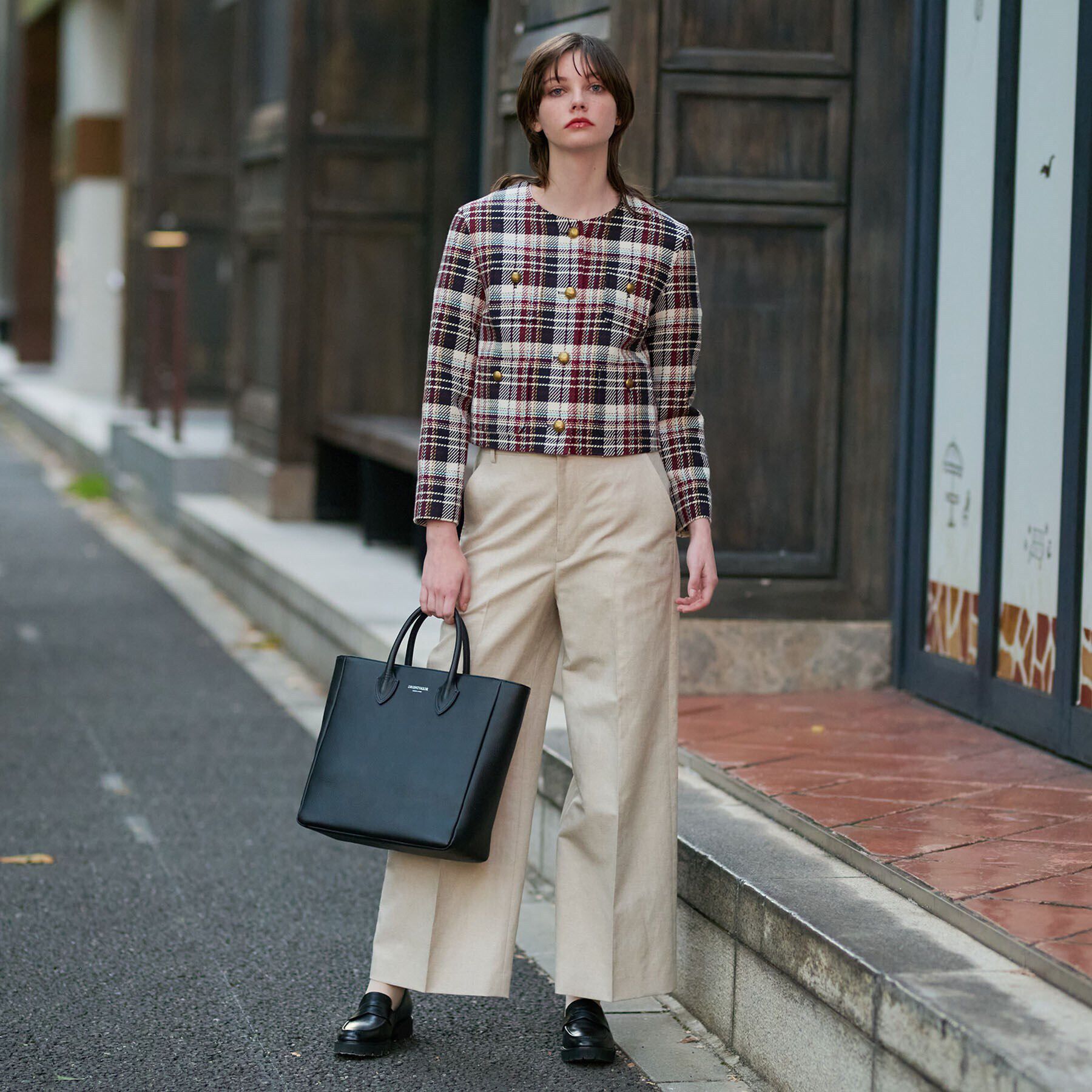 DRESSTERIOR「【DEVEAUX社ツイード使用】コンパクトチェックジャケット」|ノーカラージャケット|