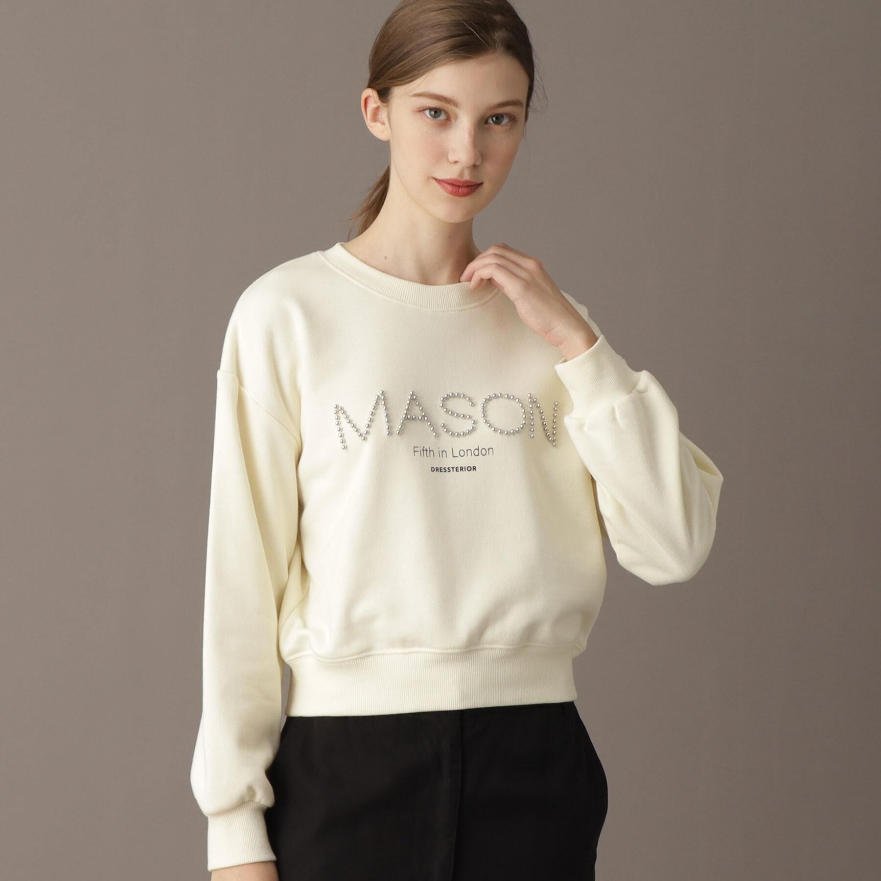 DRESSTERIOR「【洗える/ショート丈】メイソンスタッズロゴ裏毛プルオーバー」|パーカー|