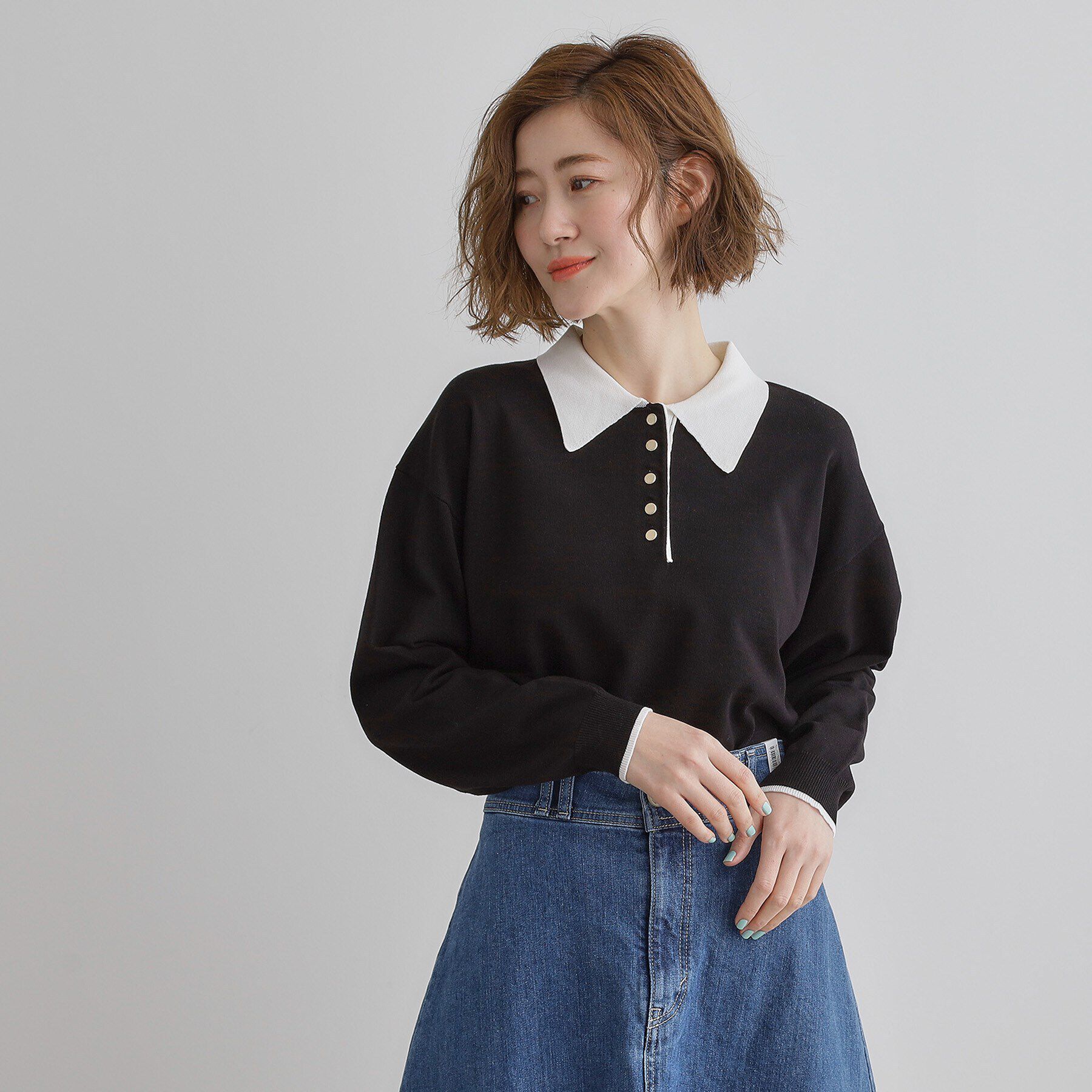 grove「配色ポロニットプルオーバー」|ニット・セーター|