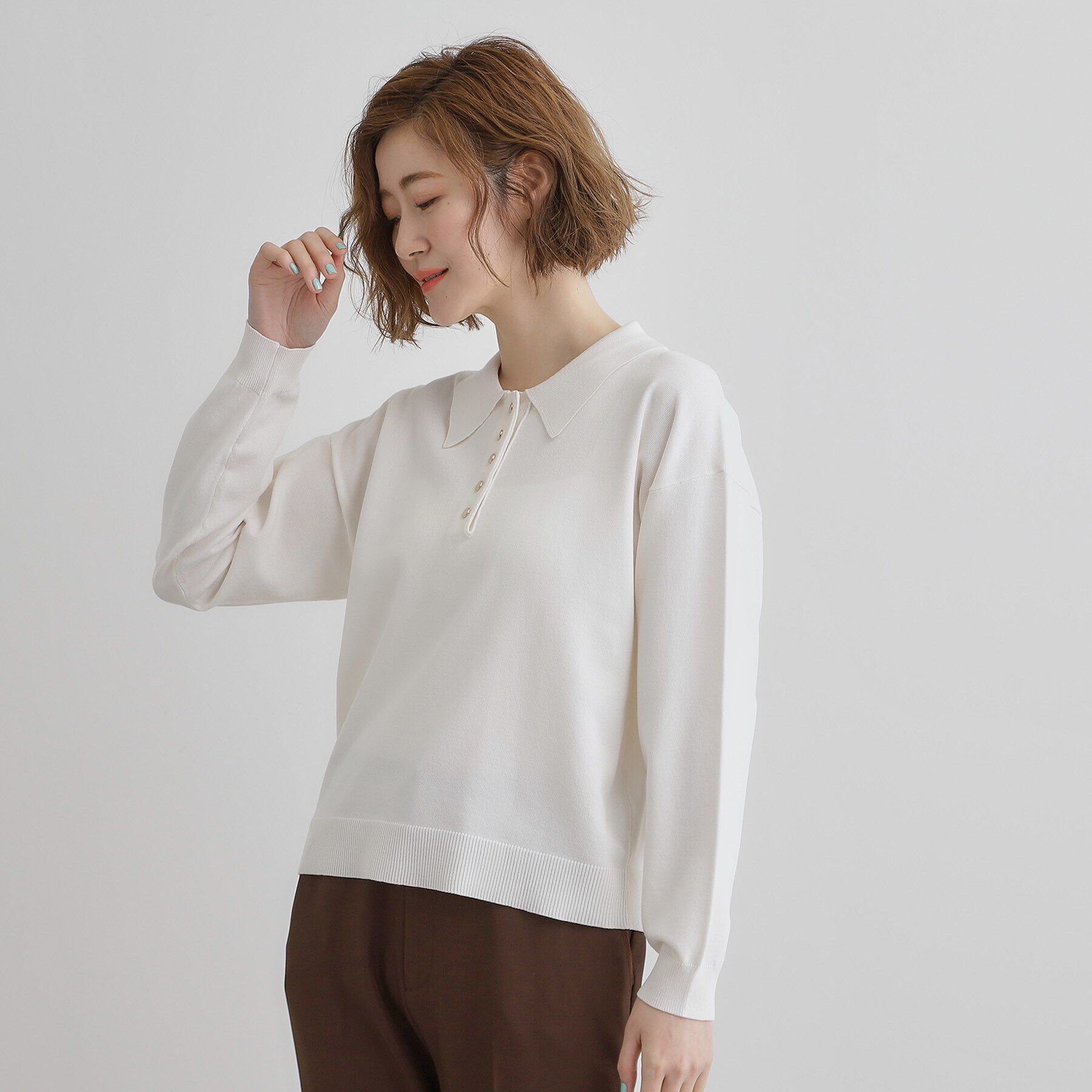 grove「配色ポロニットプルオーバー」|ニット・セーター|