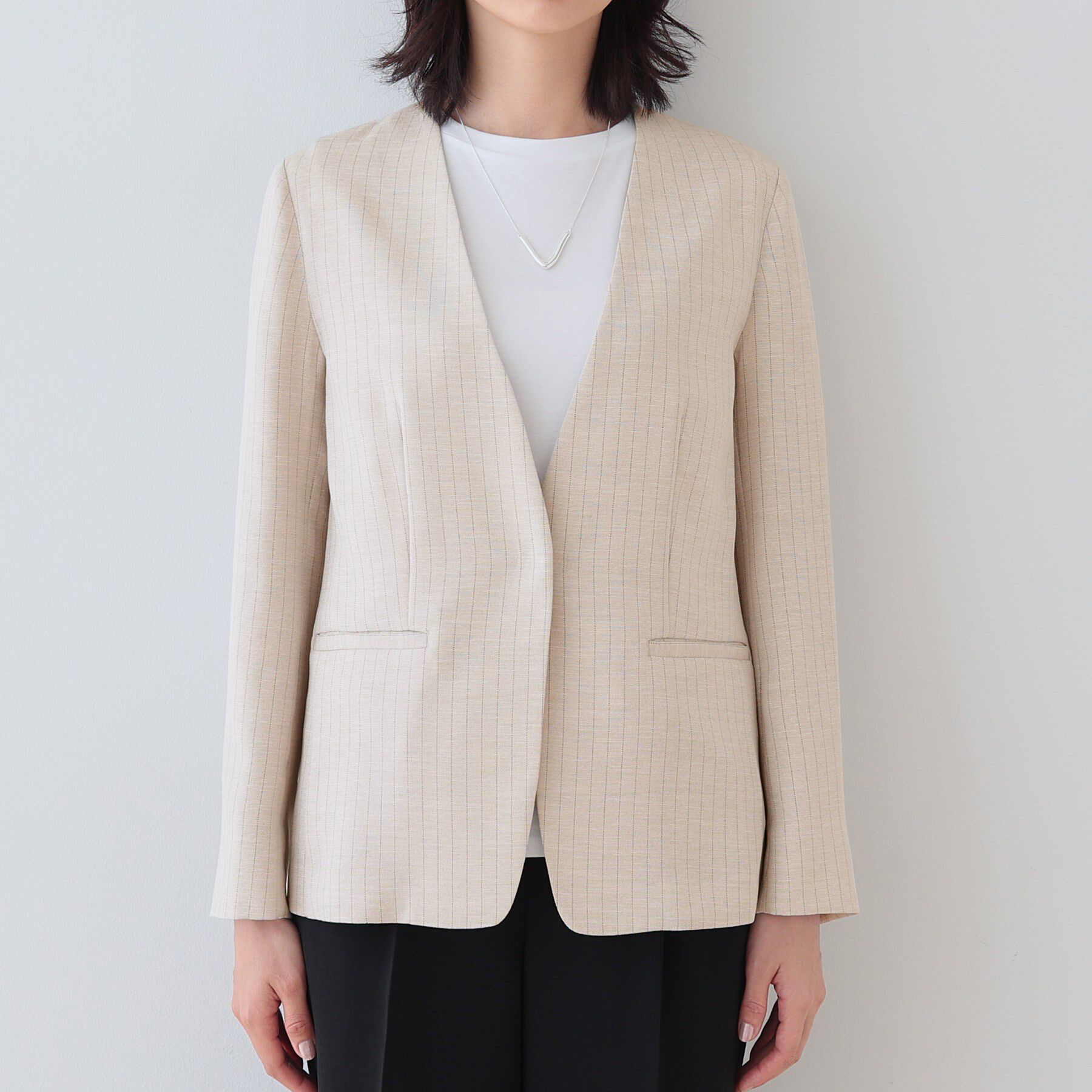 INDIVI「【こなれSETUP】リネンライクノーカラージャケット」|ノーカラージャケット|