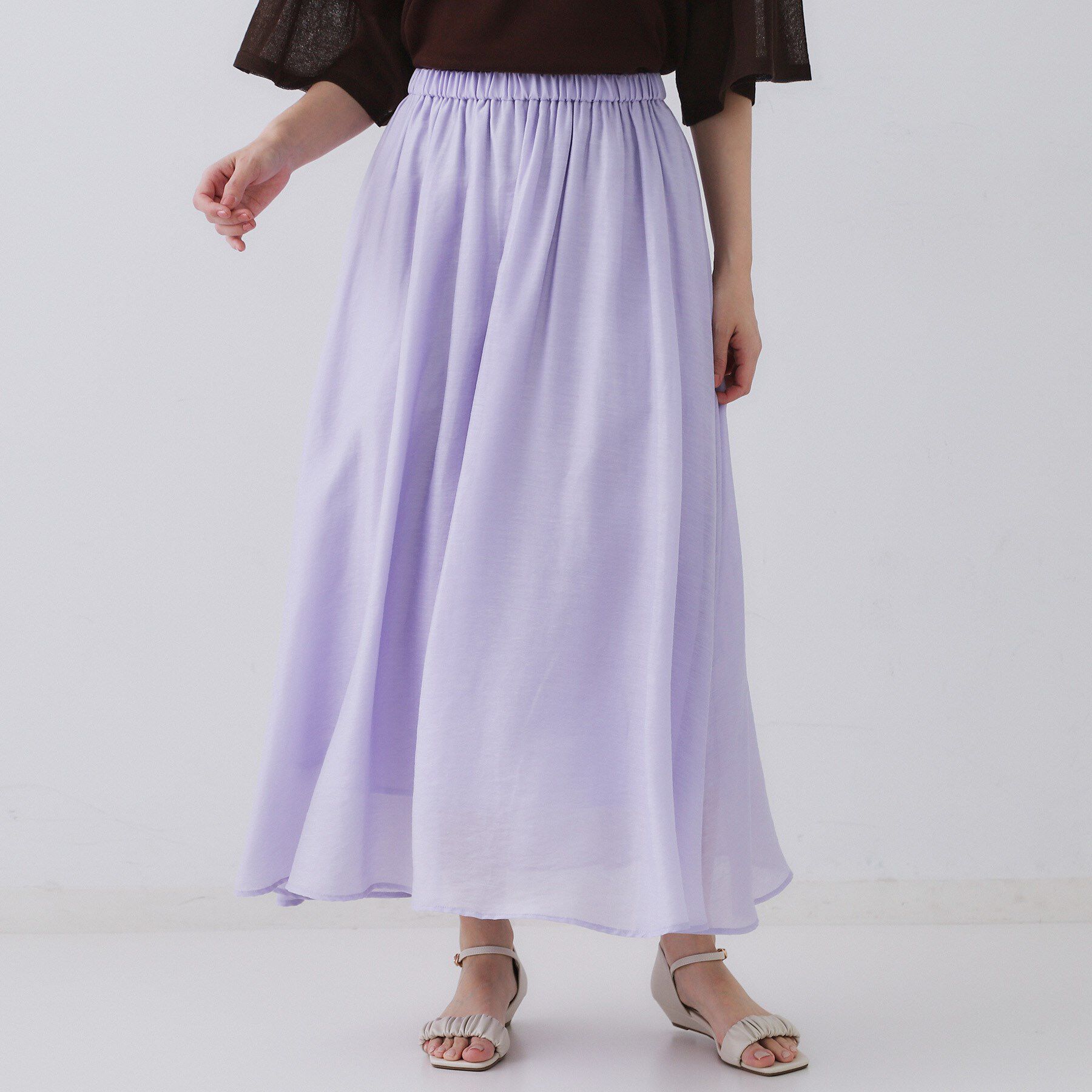 OPAQUE.CLIP「麻混シアーギャザーフレアスカート【洗濯機洗い可】」|スカート|