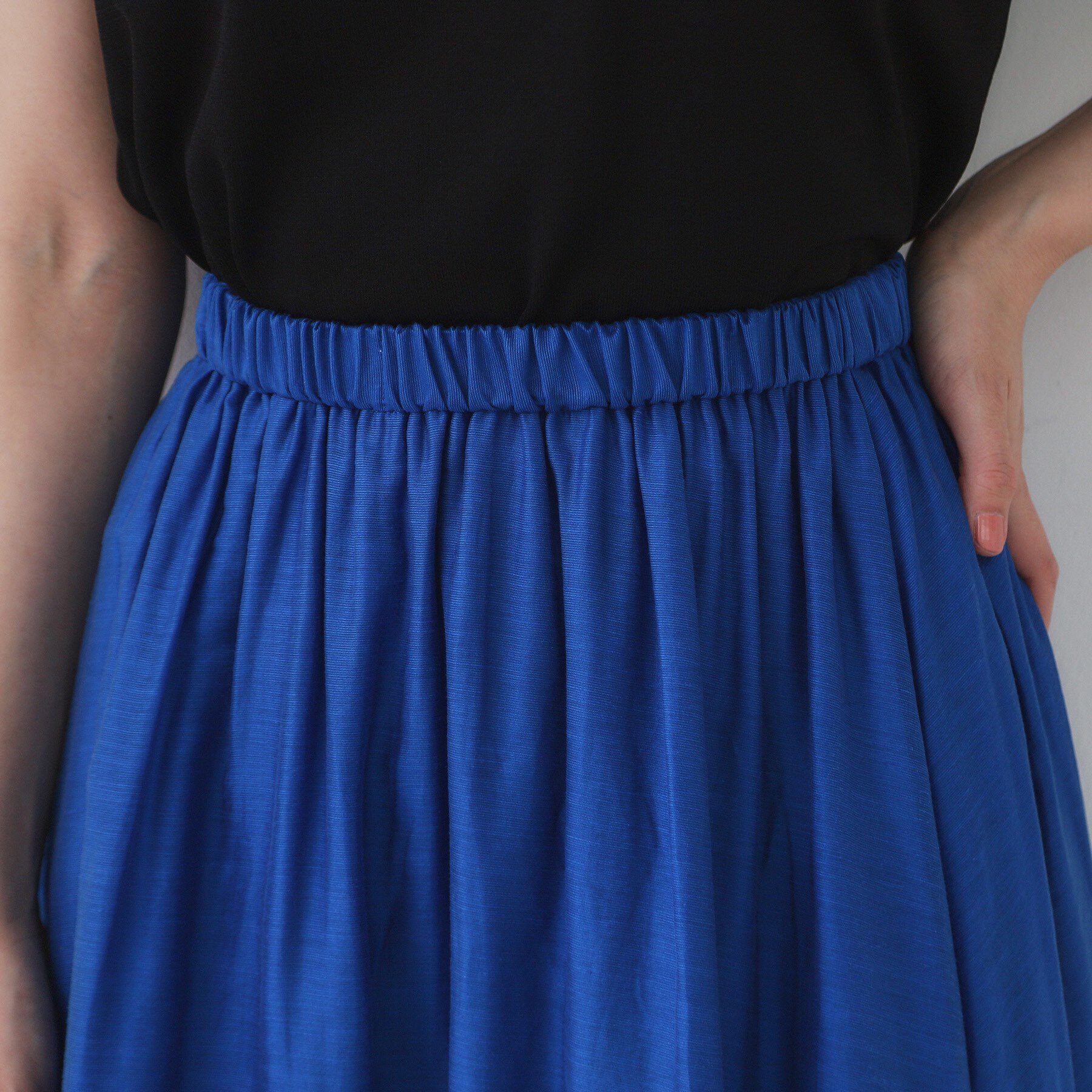 OPAQUE.CLIP「麻混シアーギャザーフレアスカート【洗濯機洗い可】」|スカート|