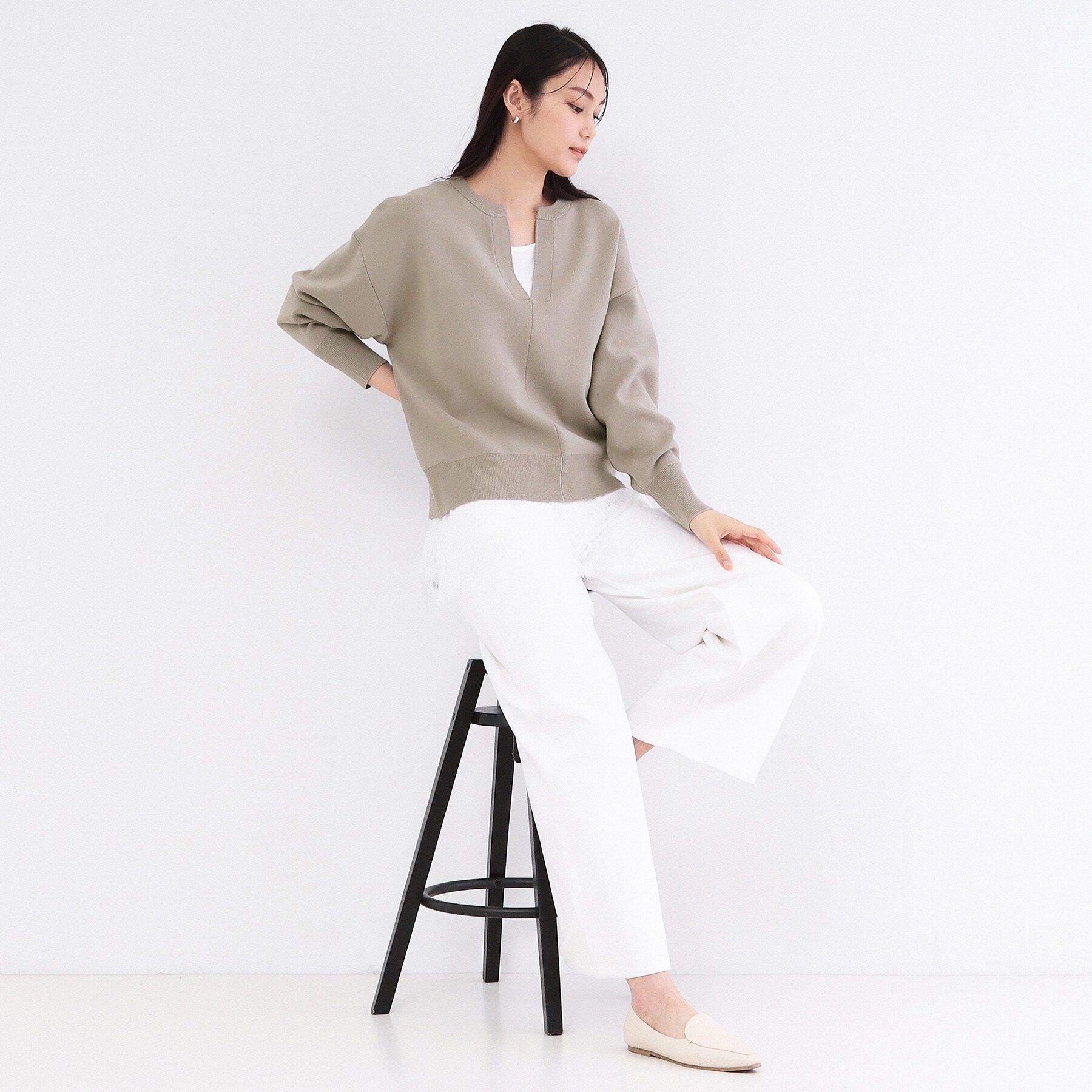 OPAQUE.CLIP「キーネックデザインニット【洗濯機OK】」|ニット・セーター|