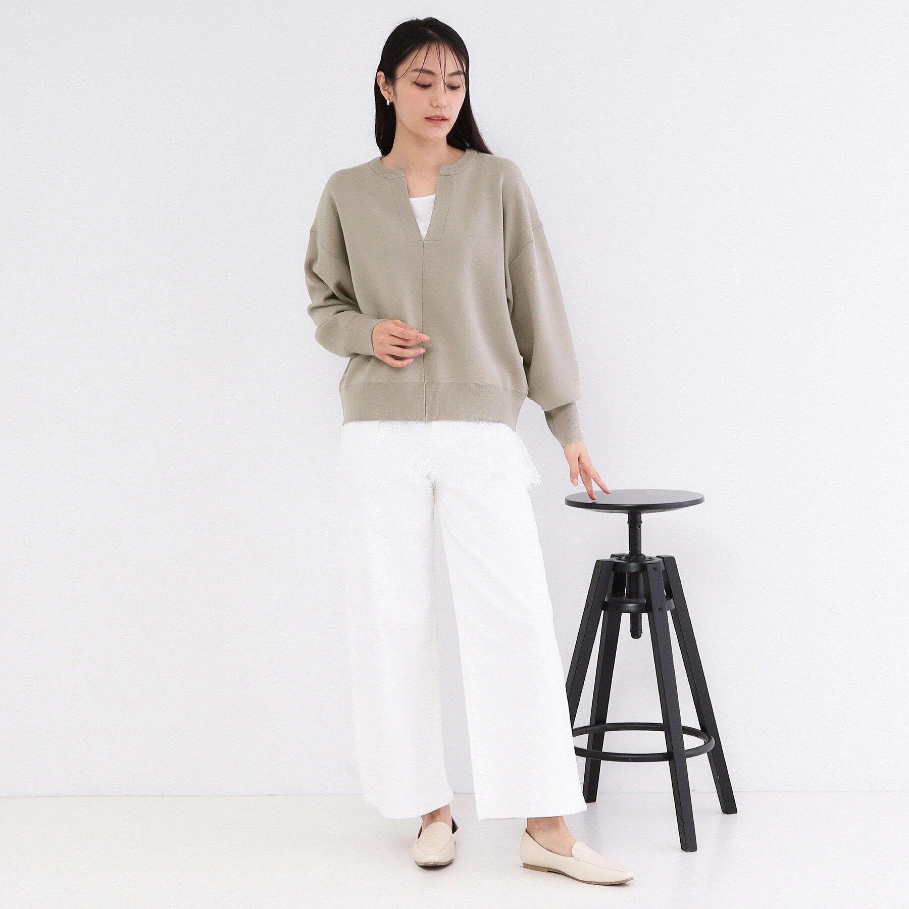 OPAQUE.CLIP「キーネックデザインニット【洗濯機OK】」|ニット・セーター|