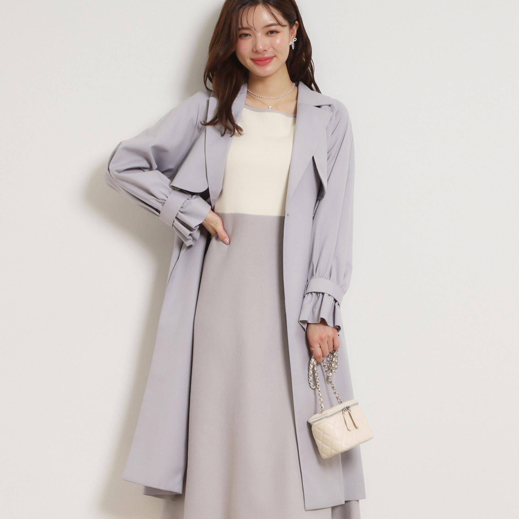 Couture broach「【撥水・ハレの日・通勤】ロングトレンチコート」|トレンチコート|ライトグレー(011