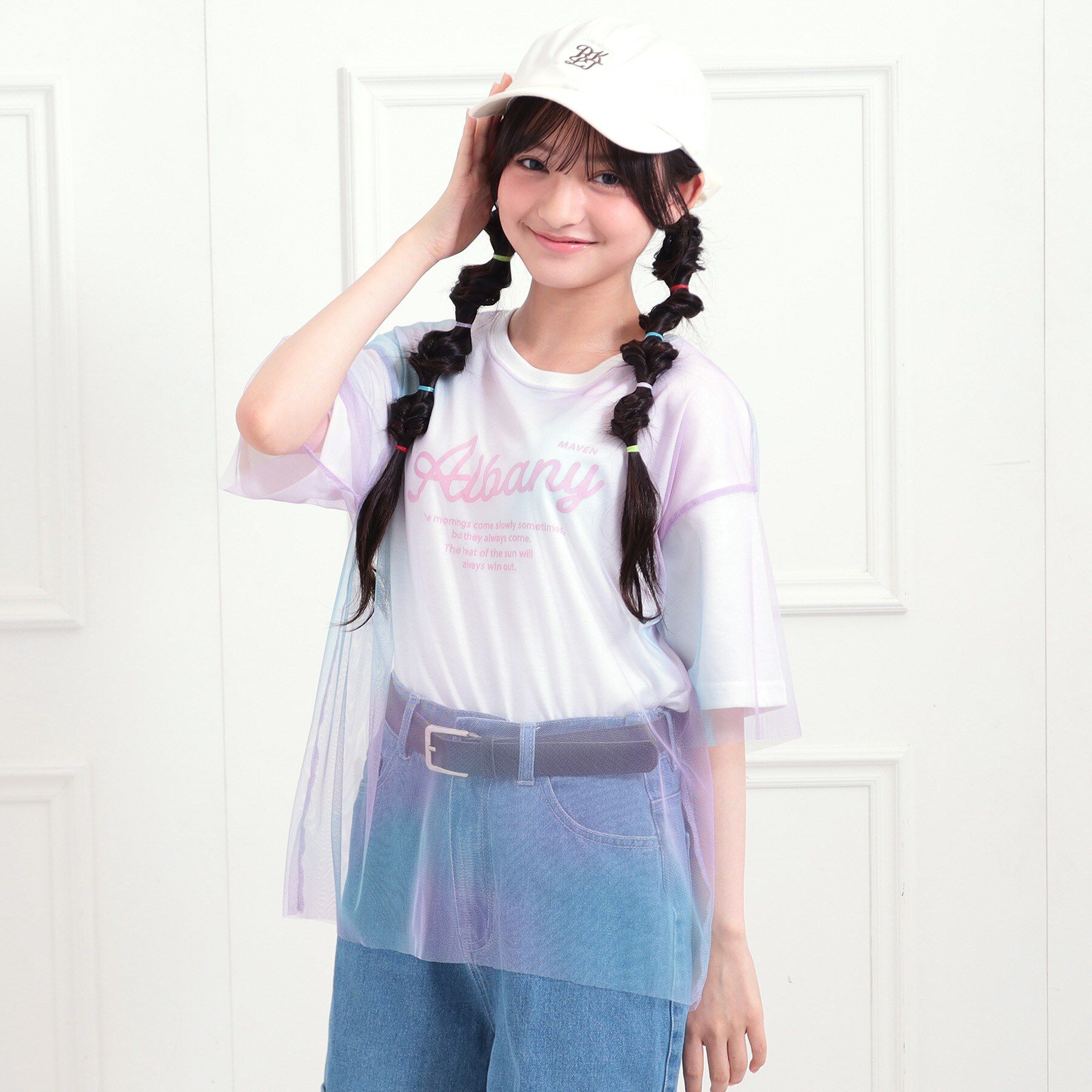 PINK-latte「チュールドッキングビッグTシャツ」|Tシャツ・カットソー|ラベンダー(380)