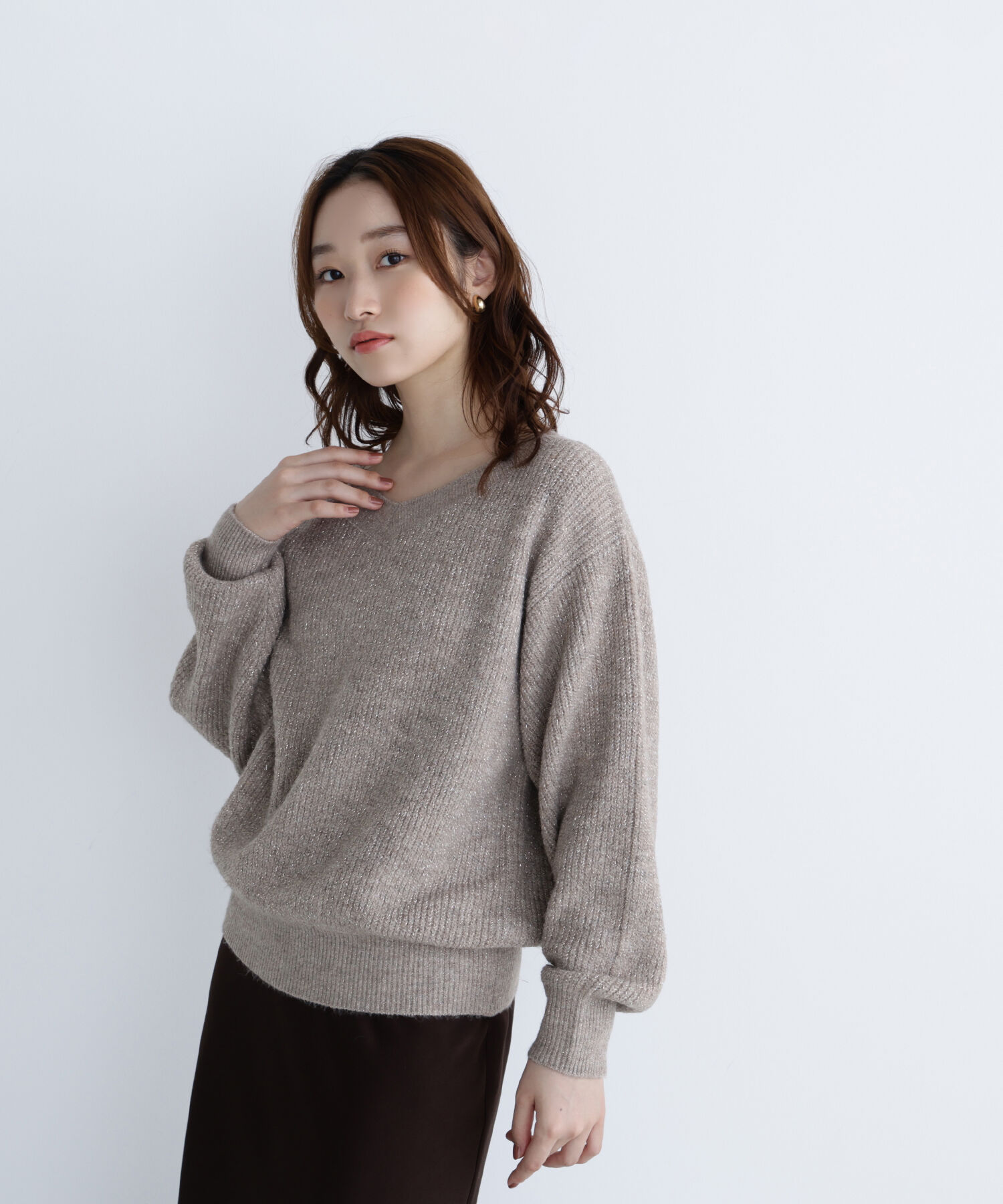  「Vネックボクシーラメニット」|ニット・セーター|