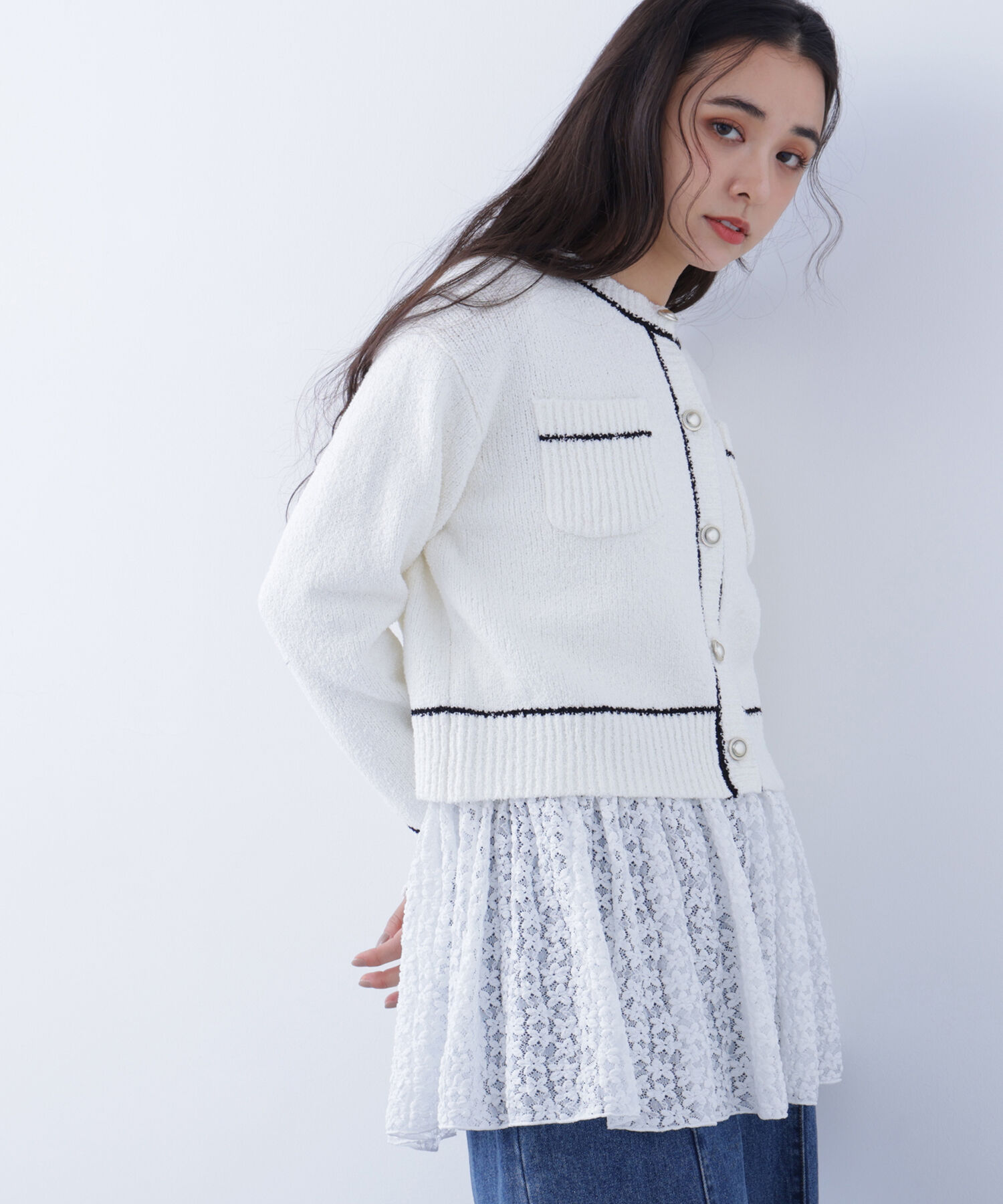  「〈N.〉バイカラーラインポケットカーディガン」|ニット・セーター|