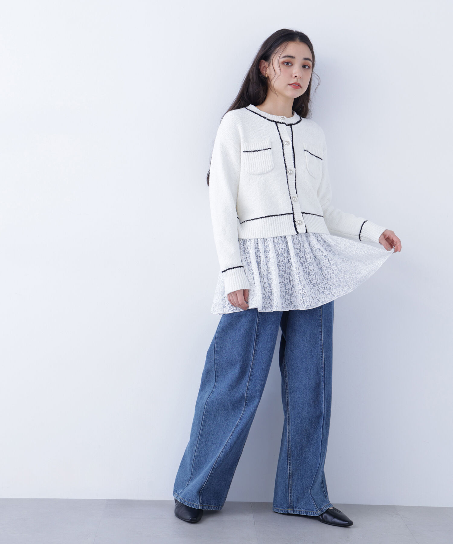  「〈N.〉バイカラーラインポケットカーディガン」|ニット・セーター|