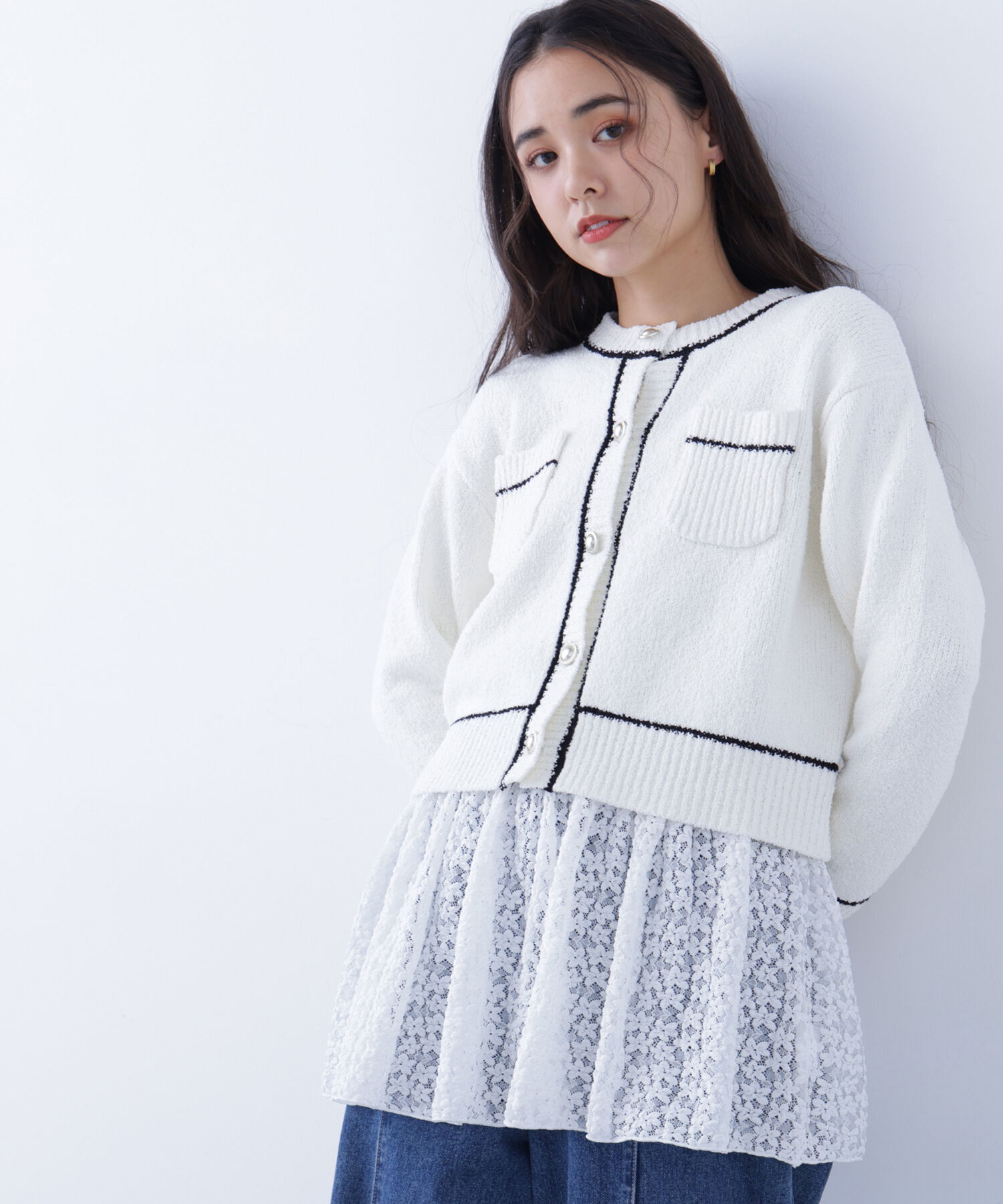 「〈N.〉バイカラーラインポケットカーディガン」|ニット・セーター|