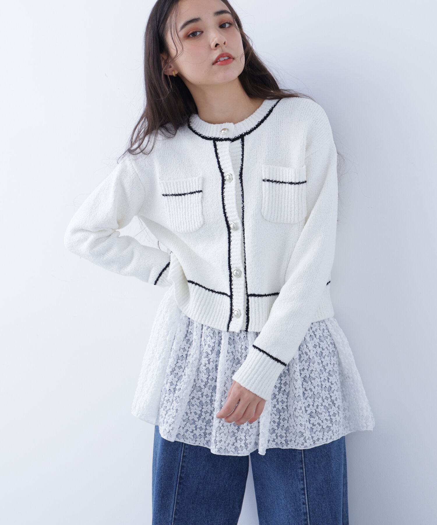  「〈N.〉バイカラーラインポケットカーディガン」|ニット・セーター|