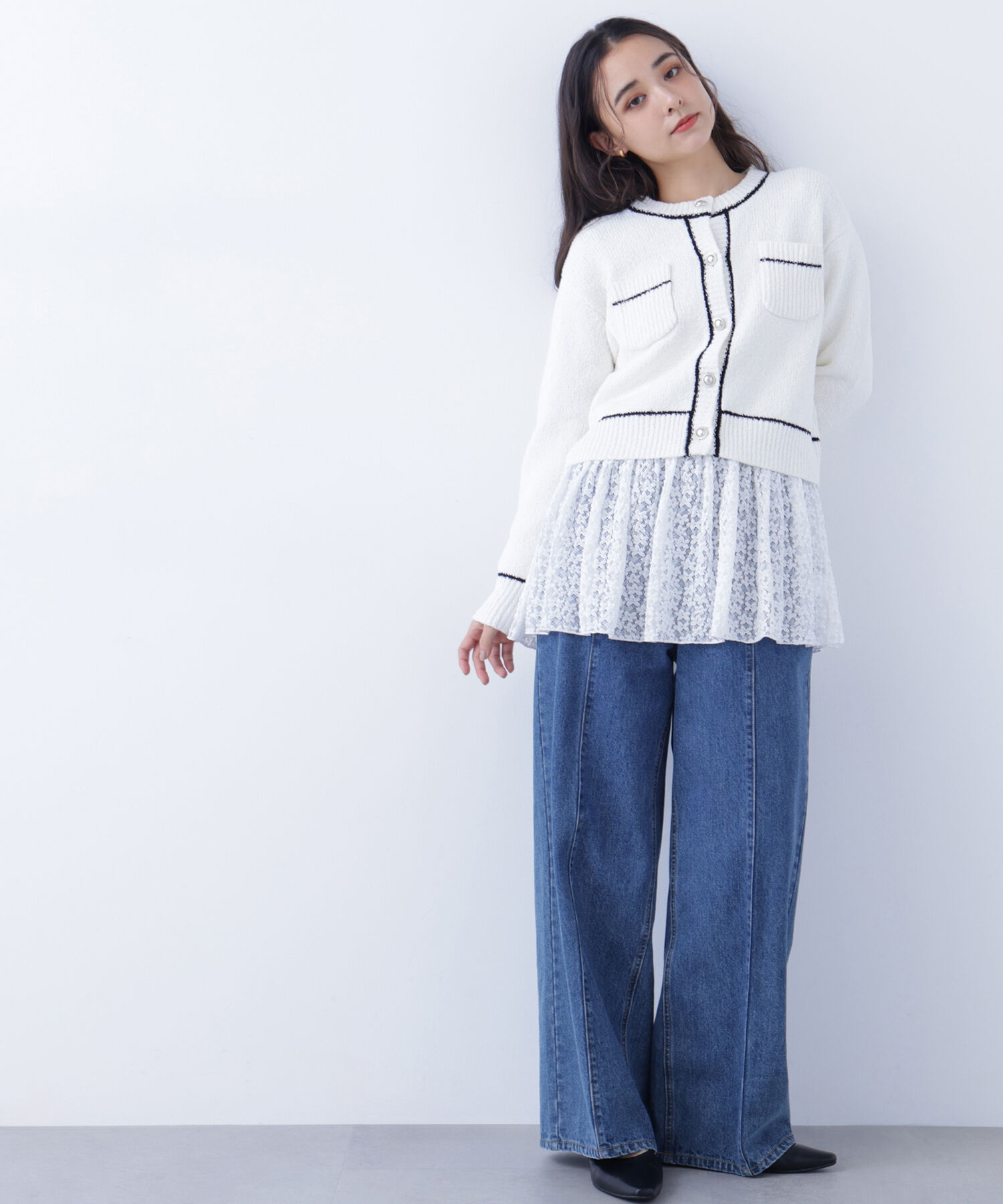  「〈N.〉バイカラーラインポケットカーディガン」|ニット・セーター|