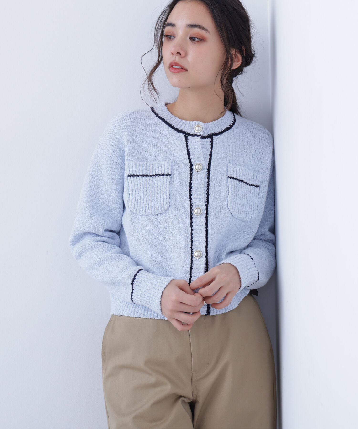  「〈N.〉バイカラーラインポケットカーディガン」|ニット・セーター|