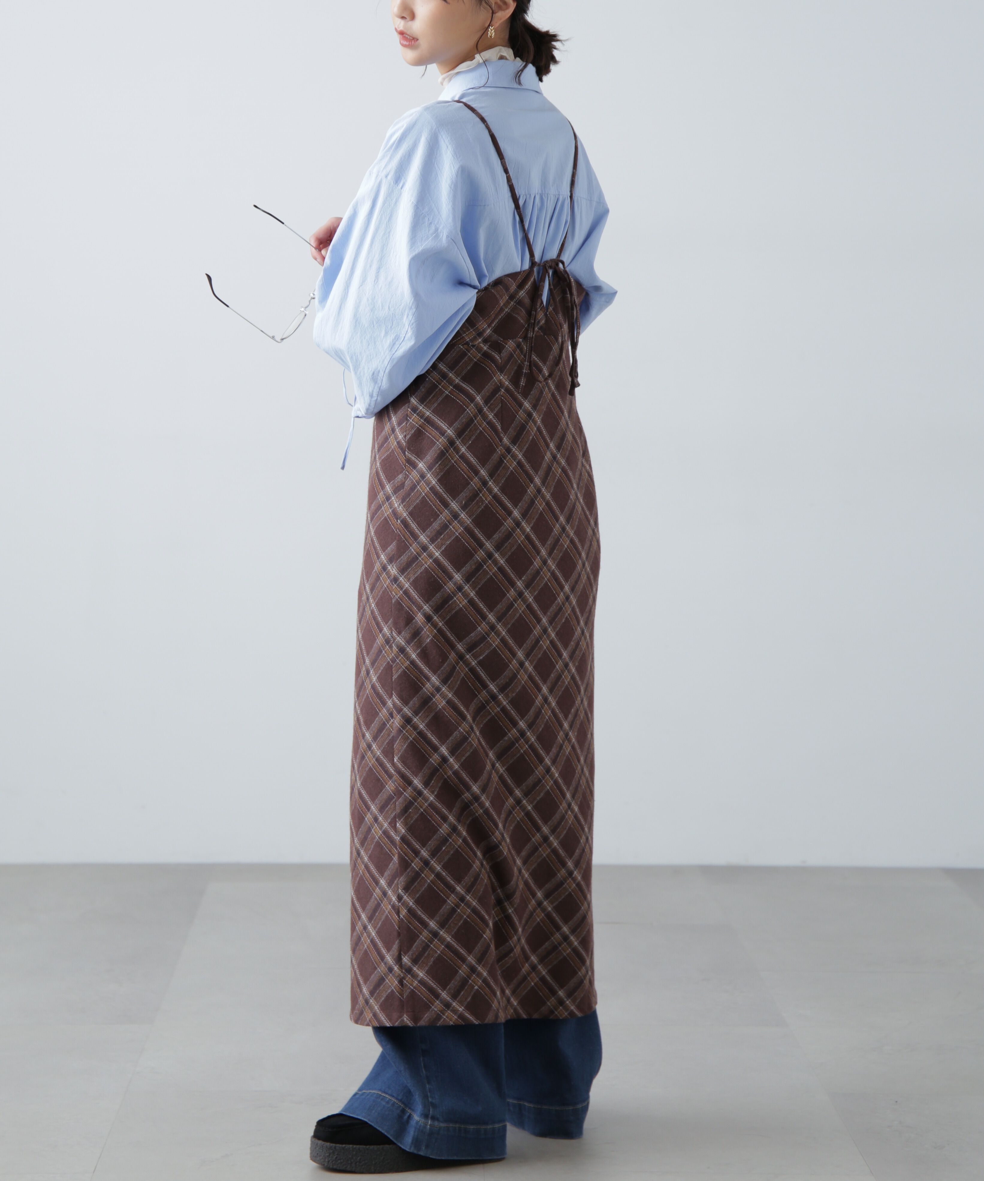  「ボタンスリットチェックキャミワンピース」|ワンピース|