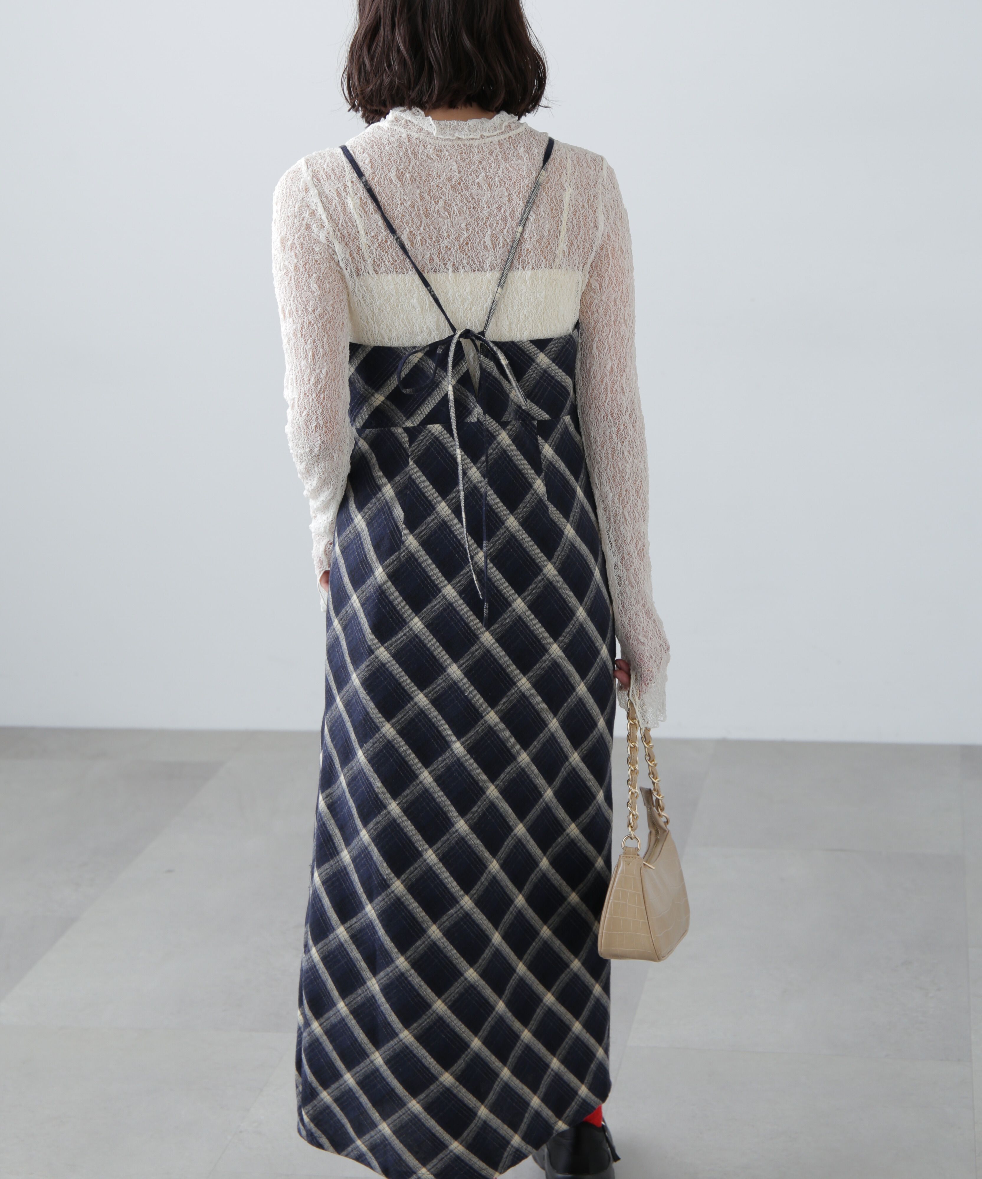  「ボタンスリットチェックキャミワンピース」|ワンピース|