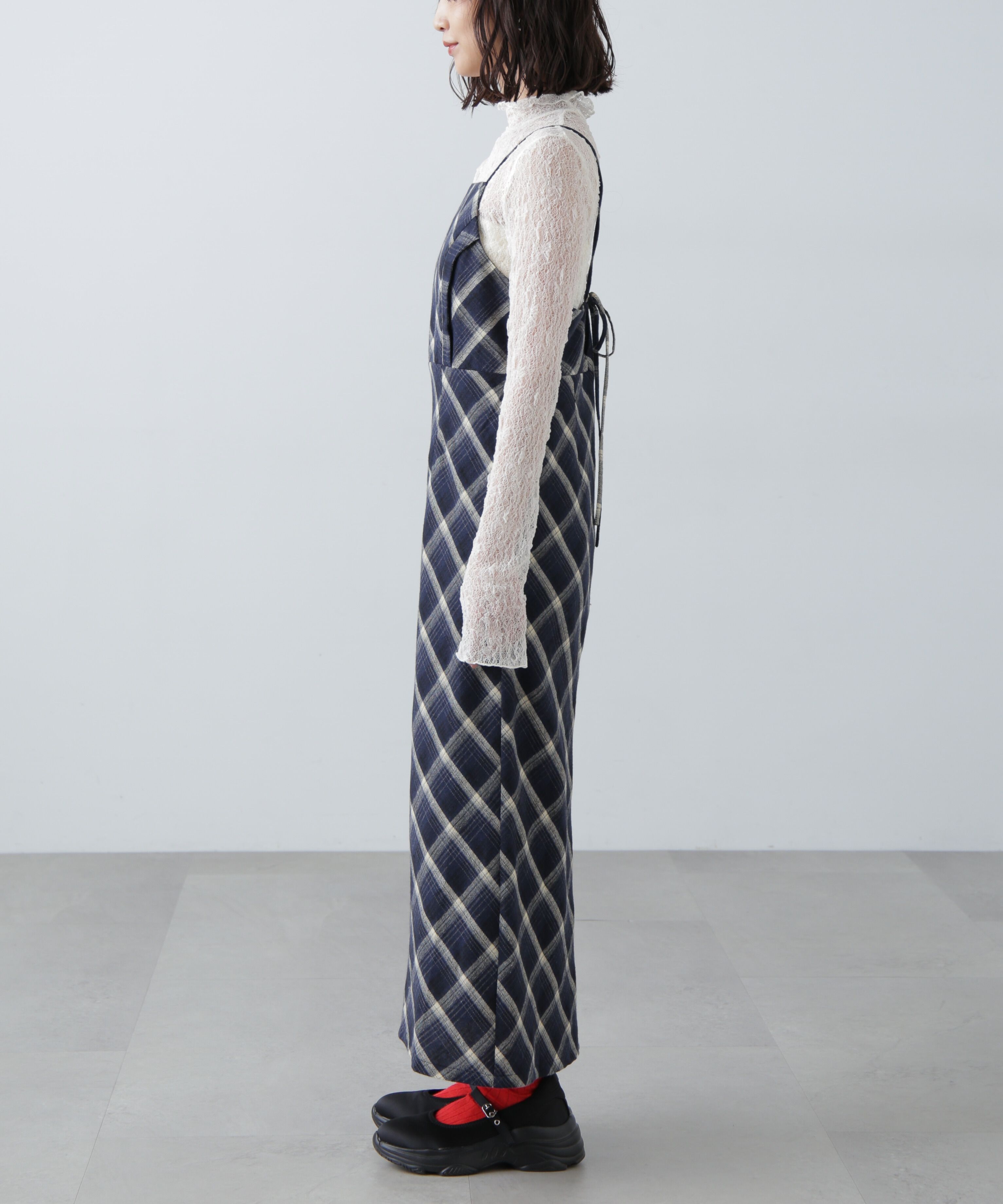  「ボタンスリットチェックキャミワンピース」|ワンピース|