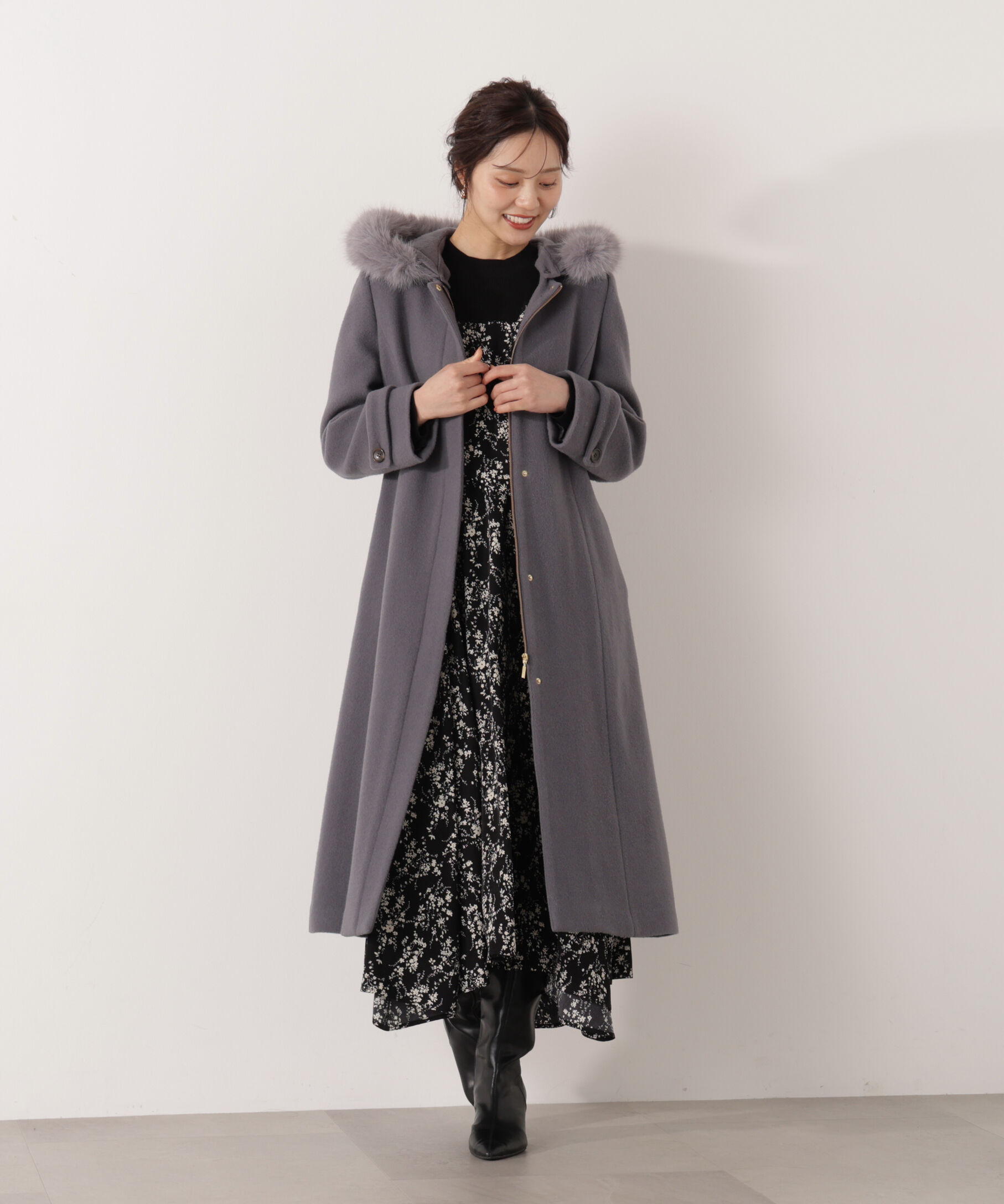 PROPORTION BODY DRESSING「フロントリボン花柄ドッキングワンピース　26SS」|ワンピース|