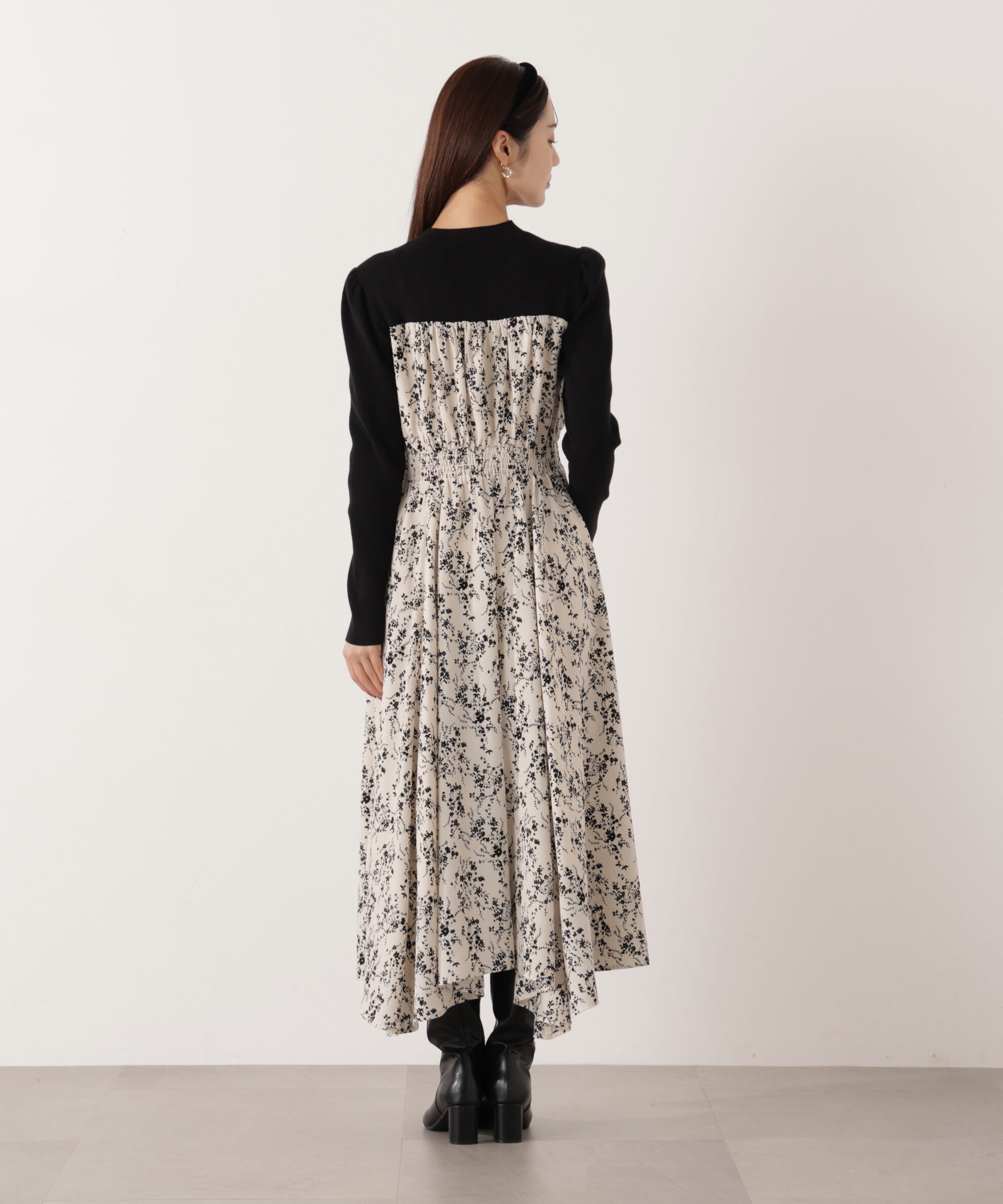 PROPORTION BODY DRESSING「フロントリボン花柄ドッキングワンピース　26SS」|ワンピース|