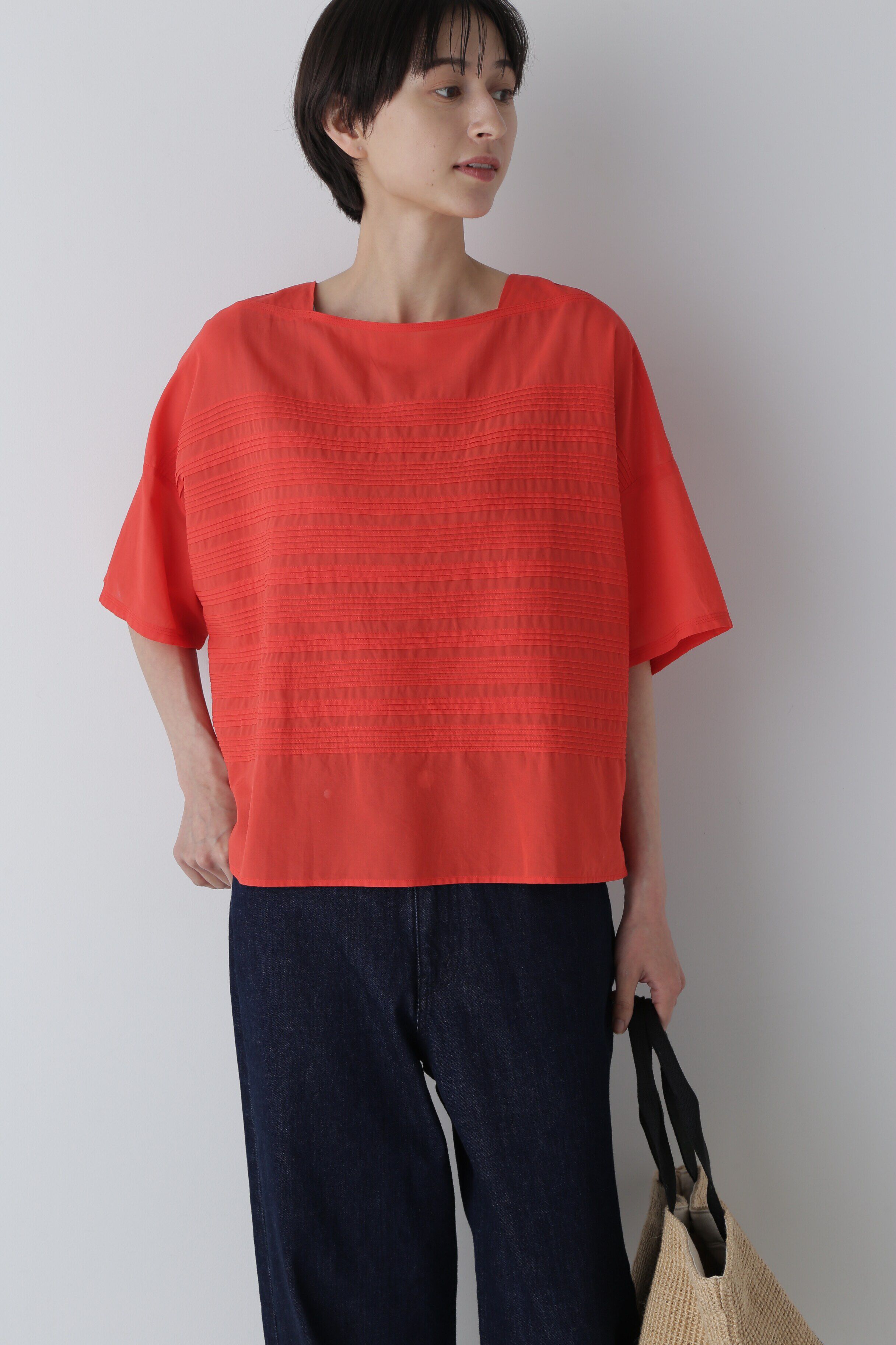  「◆インドピンタックコットンボイルブラウス」|シャツ・ブラウス|レッド