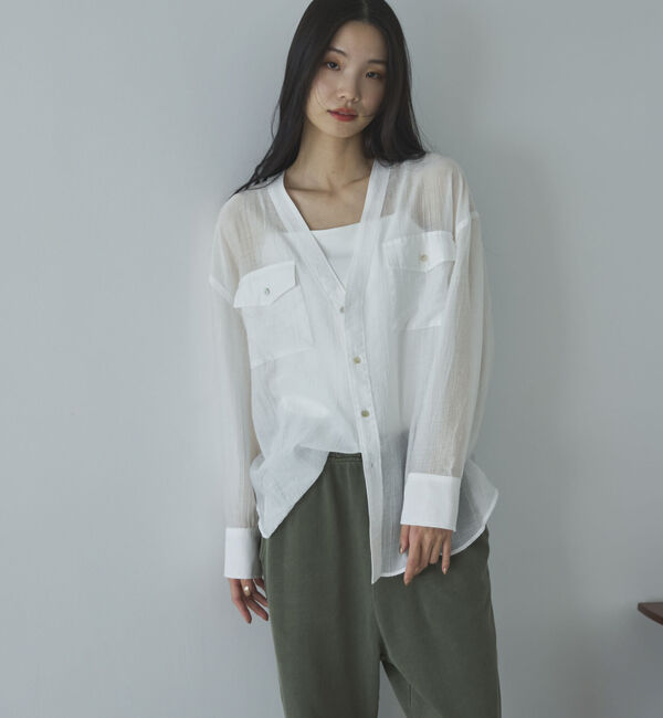 Doux archives「Ｖ開きシアー楊柳ブラウス」|シャツ・ブラウス|
