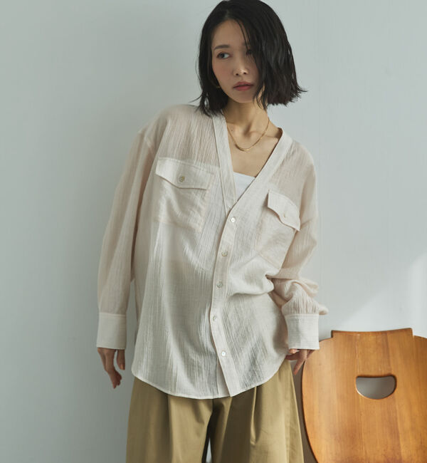 Doux archives「Ｖ開きシアー楊柳ブラウス」|シャツ・ブラウス|