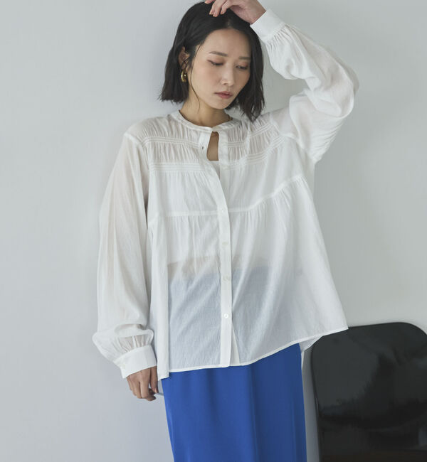 Doux archives「シャーリングバンドカラーブラウス」|シャツ・ブラウス|