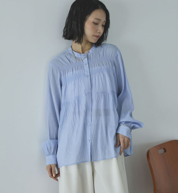 Doux archives「シャーリングバンドカラーブラウス」|シャツ・ブラウス|