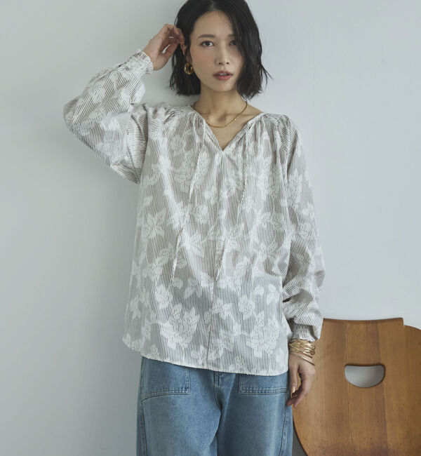 Doux archives「２ＷＡＹジャガードシャーリングブラウス」|シャツ・ブラウス|BROWN