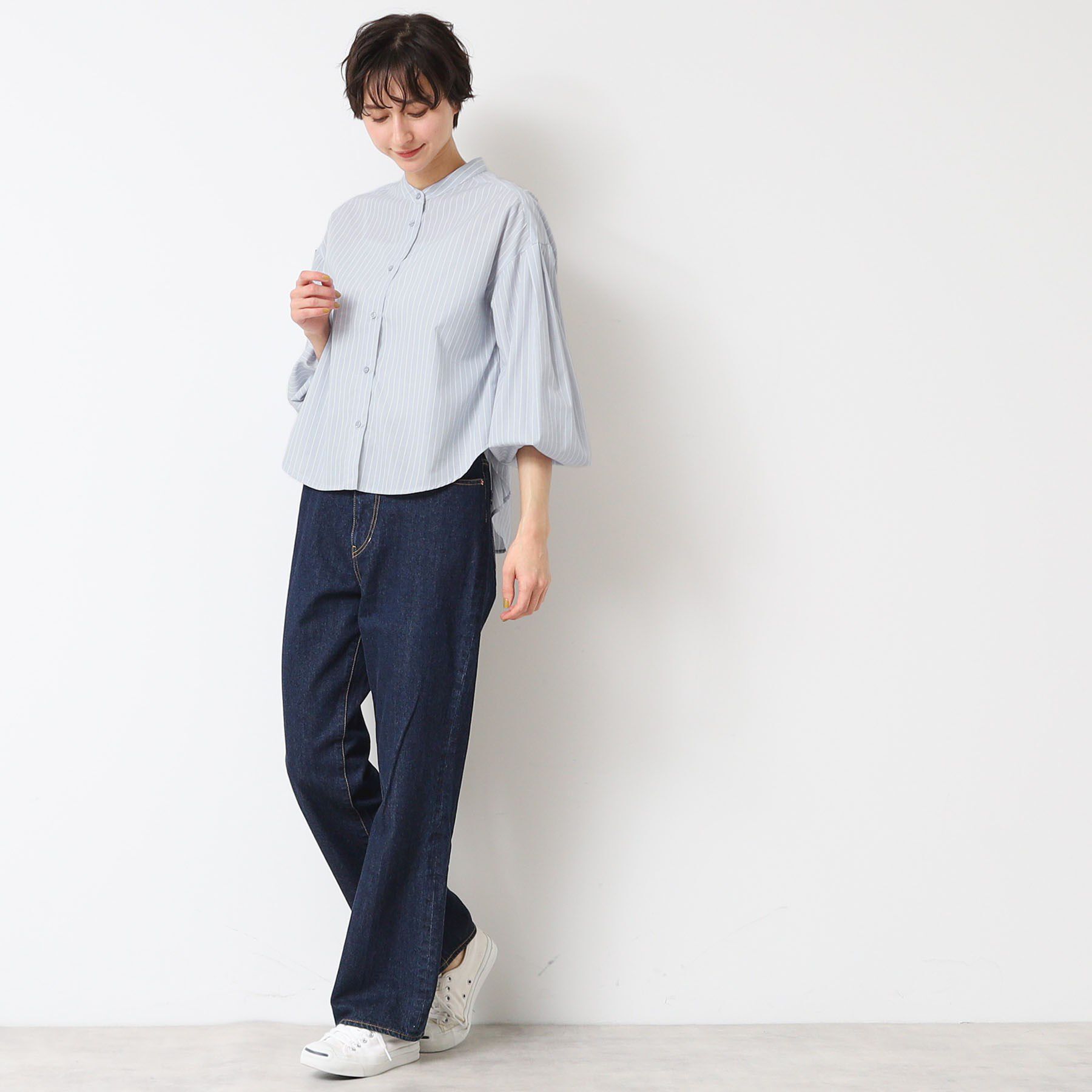 Dessin「【洗える】バンドカラーストライプシャツ（XS～L）」|シャツ・ブラウス|