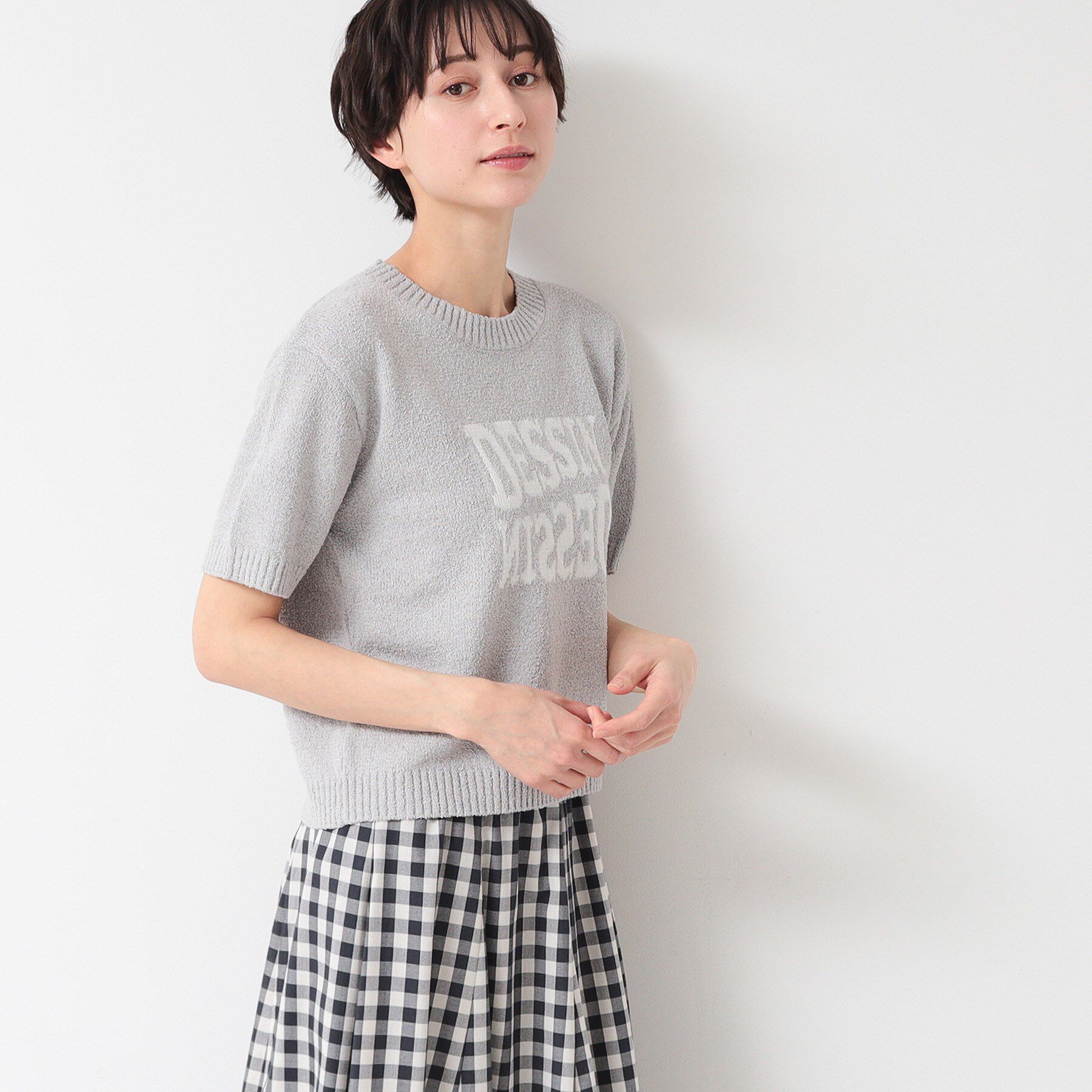 Dessin「【洗える】ロゴジャカード半袖ニット（S～L）」|ニット・セーター|グレー(012)