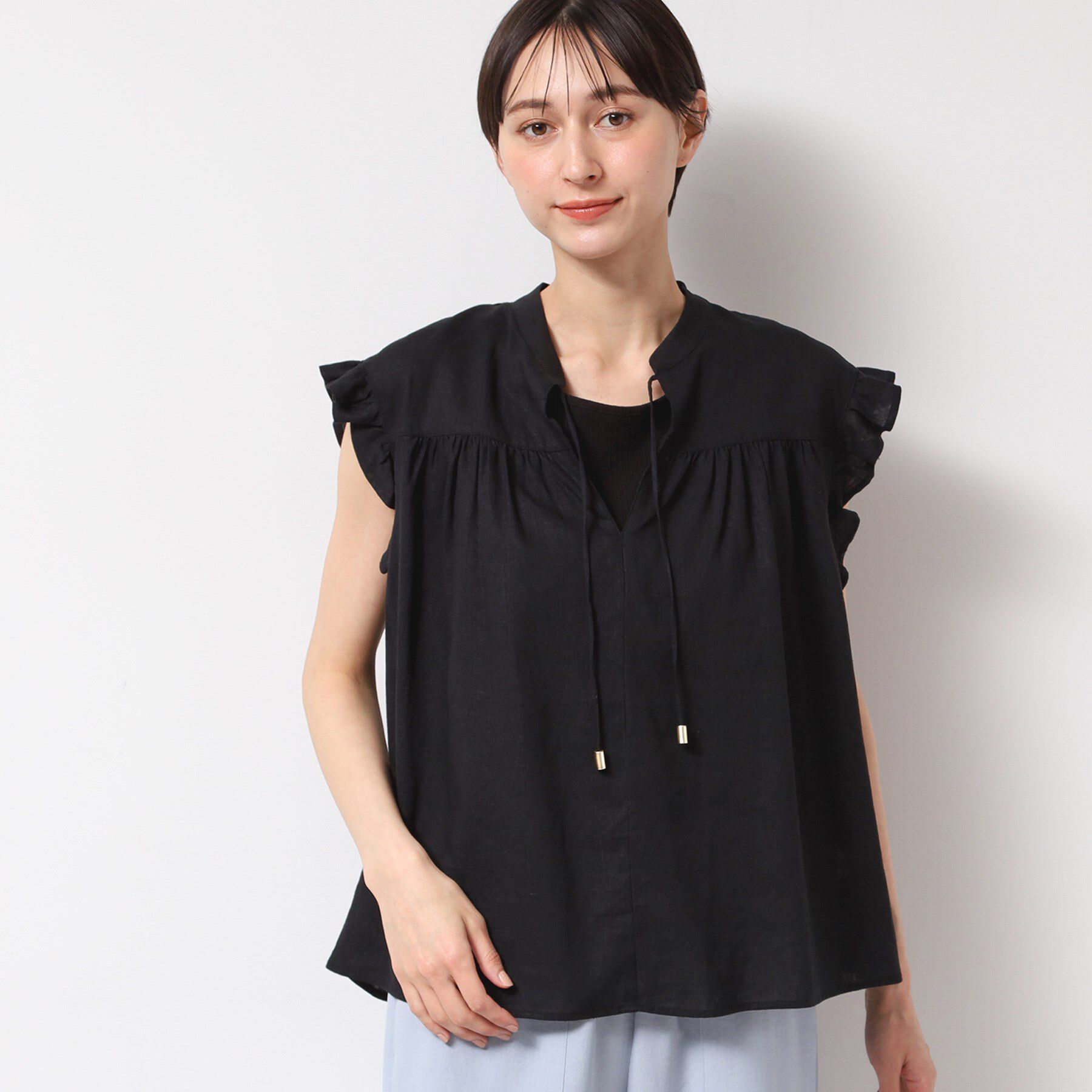 Dessin「【洗える】レーヨン麻フリルスリーブブラウス」|シャツ・ブラウス|