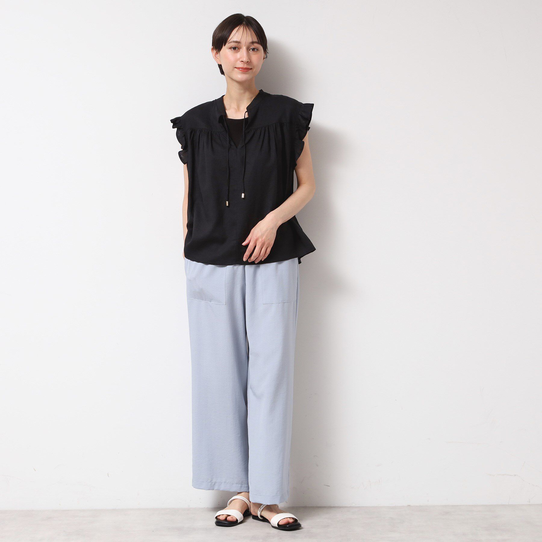 Dessin「【洗える】レーヨン麻フリルスリーブブラウス」|シャツ・ブラウス|