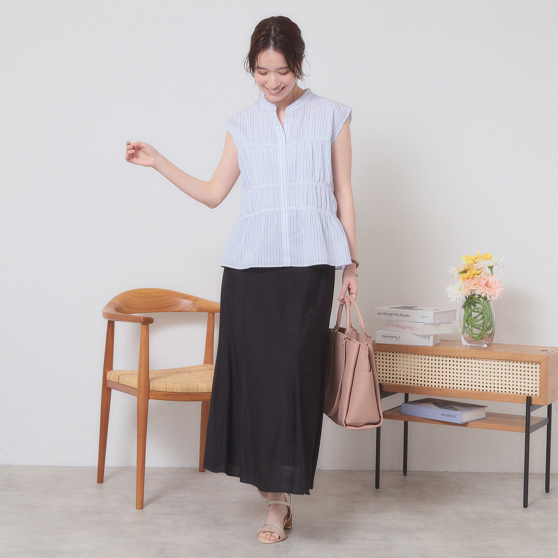 ITS&rsquo;DEMO「【洗濯機OK】ギャザーストライプブラウス」|シャツ・ブラウス|