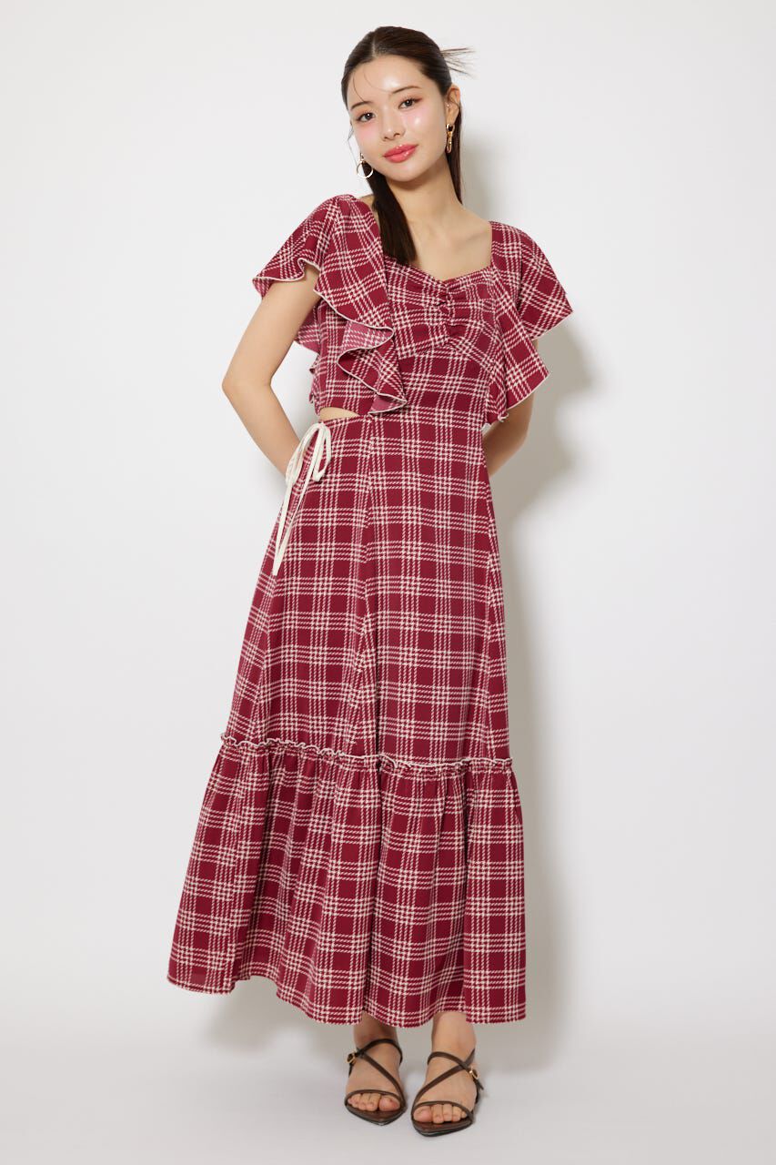 rienda「フリルウエストオープンワンピース」|ワンピース|RED