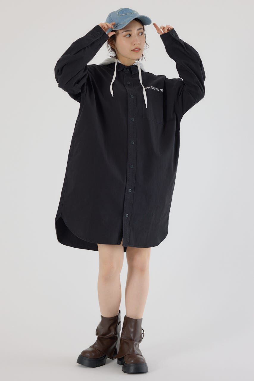 RODEO CROWNS「フード付きロゴシャツワンピース」|ワンピース|BLK