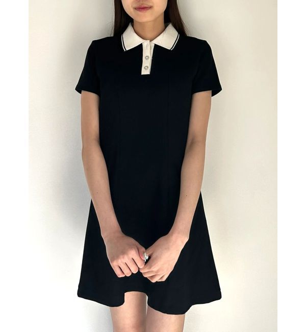 CALNAMUR「BACK OPEN POLO OP/バックオープンポロワンピース」|ワンピース|ブラック