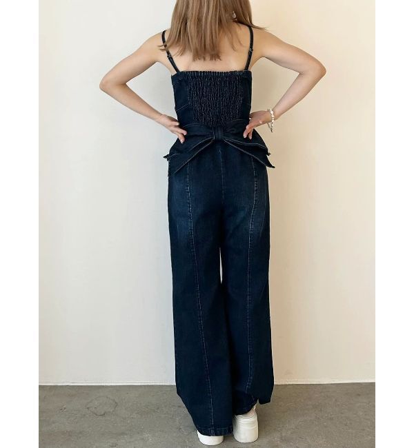 CALNAMUR「BACK RIBBON DENIM ALL IN ONE/バックリボンデニムオールインワン」|ワンピース|