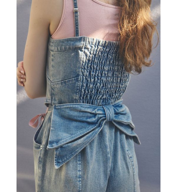 CALNAMUR「BACK RIBBON DENIM ALL IN ONE/バックリボンデニムオールインワン」|ワンピース|