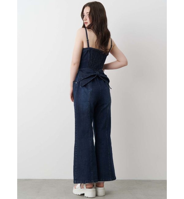 CALNAMUR「BACK RIBBON DENIM ALL IN ONE/バックリボンデニムオールインワン」|ワンピース|