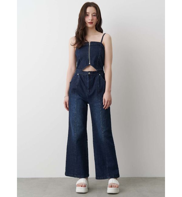CALNAMUR「BACK RIBBON DENIM ALL IN ONE/バックリボンデニムオールインワン」|ワンピース|