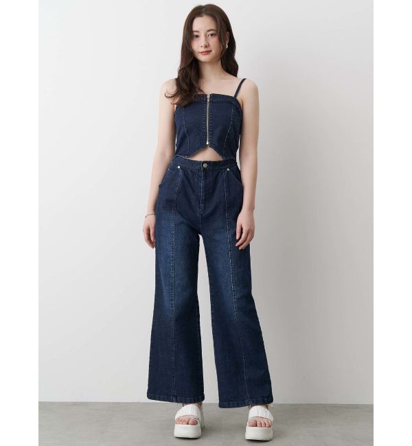 CALNAMUR「BACK RIBBON DENIM ALL IN ONE/バックリボンデニムオールインワン」|ワンピース|