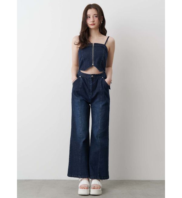 CALNAMUR「BACK RIBBON DENIM ALL IN ONE/バックリボンデニムオールインワン」|ワンピース|