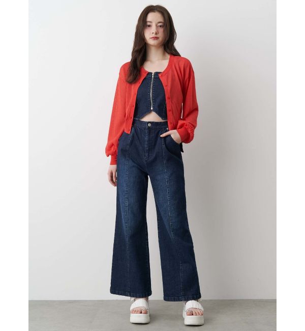 CALNAMUR「BACK RIBBON DENIM ALL IN ONE/バックリボンデニムオールインワン」|ワンピース|