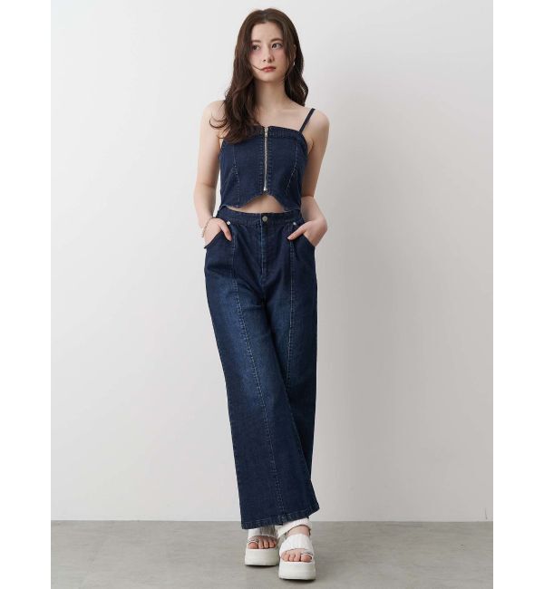 CALNAMUR「BACK RIBBON DENIM ALL IN ONE/バックリボンデニムオールインワン」|ワンピース|