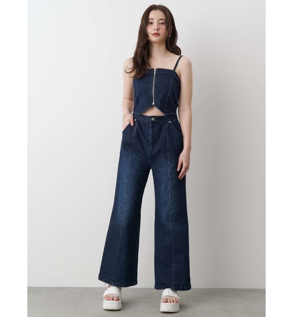 CALNAMUR「BACK RIBBON DENIM ALL IN ONE/バックリボンデニムオールインワン」|ワンピース|